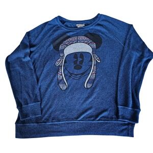 Disney Parks Mickey Mouse Winter Hat Blue‎ Sweatshirt Pullover Women's 1X